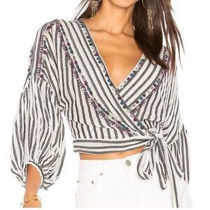 Free People Barcelona Night Cotton Stylish Wrap Top Blouse Hobo Size M